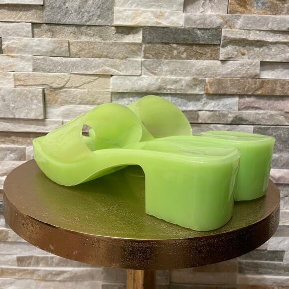 Barbie Neon Green Jelly Block Heels 9 | Platform Slide Sandals, Retro Costume - Picture 8 of 9